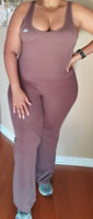 Open Back Flare Leg Jumpsuit - Chocolate